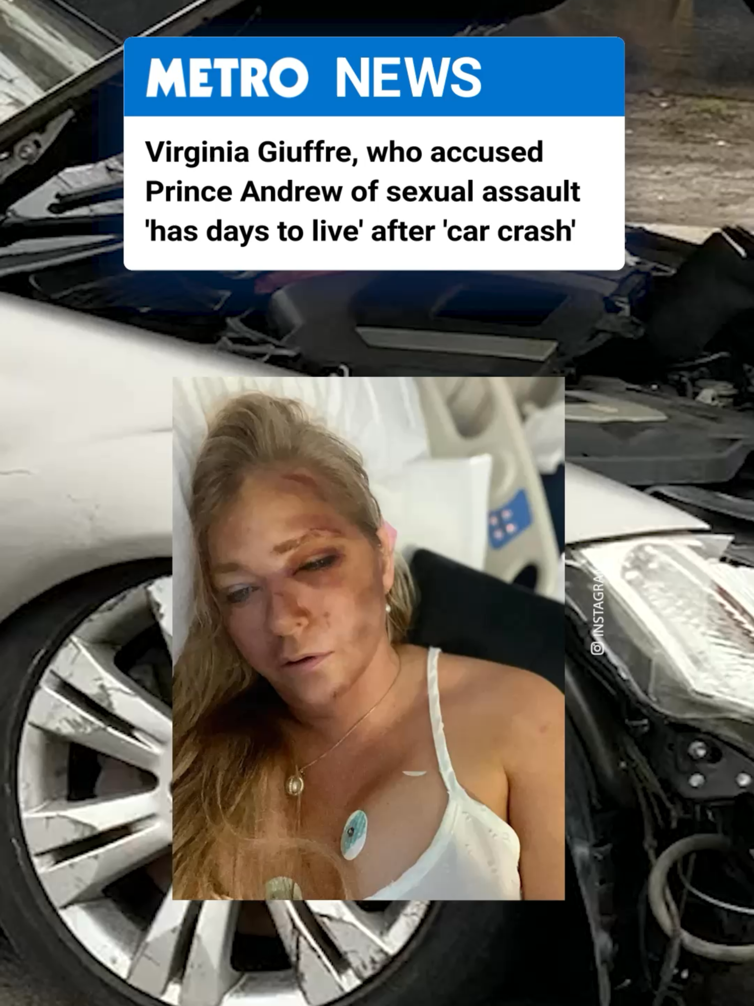 Sex trafficking victim Virginia Guiffre has claimed she has ‘four days to live’ after being hit by a bus. She was abused by Jeffrey Epstein as a teenager, and has also accused Prince Andrew of sexual assault. The mum-of-three 'bidded farewell' to her loved ones in her latest Instagram post.  #fyp #virginiaguiffre #jefferyepstein #princeandrew #princeandrewepstein