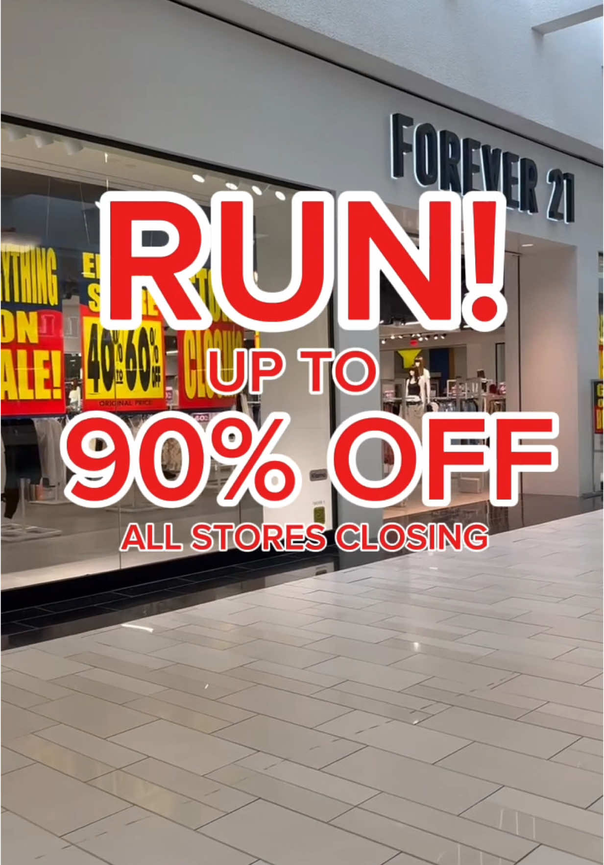 RUN AND CHECK YIUR FOREVER 21 STORES! All stores are closing by May 1st, and many locations are at 90% off!! If your stores not yet, check weekly cause it will hit 90% off soon! Good luck!  #store #storeclosing #trending #viral #fashion #clearance 