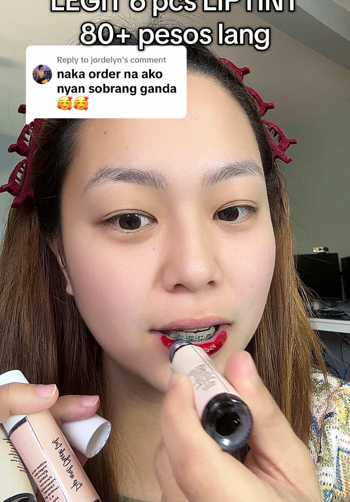 Replying to @jordelyn legit na maganda at ang pigmented nya! 6pcs na ₱80+ pesos nalang! #liptint #liptintviral #liptintmurah #liptintlokal #fyp 