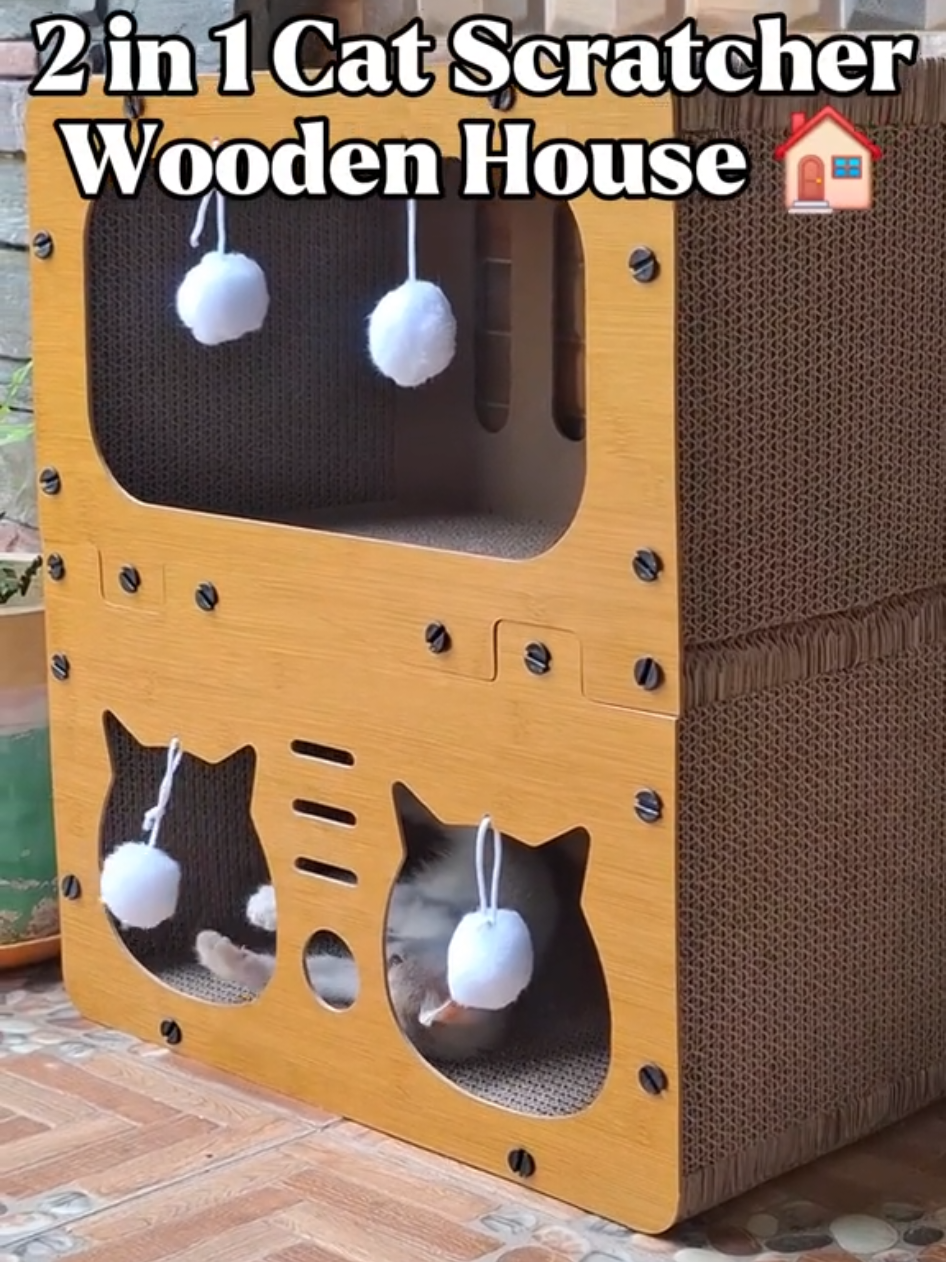 Give your pets the purrfect gift! This extra-large 2-in-1 cat scratcher and wooden house is the ultimate cat villa.  Durable, wear-resistant, and stylish, it provides hours of fun and a cozy retreat for your cat.  Buy now, because they deserve the best too! 💖✨️ #cathouse  #catvilla  #woodencathousescratcher  #catlovers  #fyp 