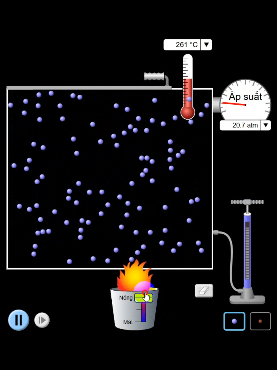 Mô phỏng chuyển động các phân tử khí khi được làm lạnh và khi được đun nóng.  #vatly #nhiet #nhietdo #physics #mophong 