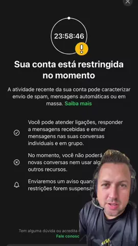 Sua conta está restrita no momento #whats #whatsappstatus #whatsapp #whatsapp_status #tecnologia #marketing 
