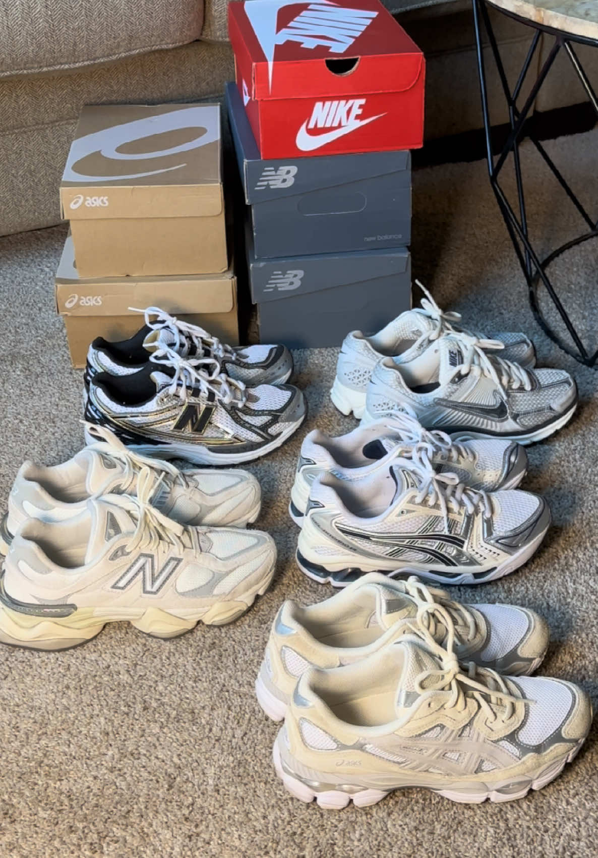 Top 5 fav gym shoe rotation ❤️‍🔥❤️‍🔥 ASICS gel NYC - asics Kayano 14 - Nike vomero - new balance 1906R - new balance 9060  #top5 #gymshoes #shoerotation #sneakersforwomen #fyp 