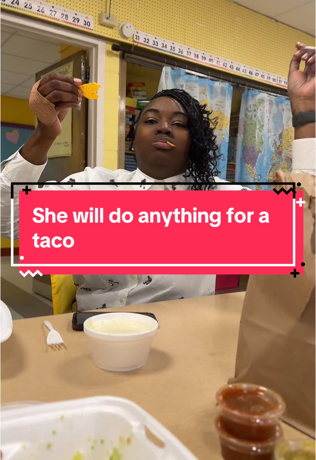 She will do anything for a taco… #teachersoftiktok #teachertok #teachers #teach #laugh #funny #teacherbesties #workbestie #laughing 