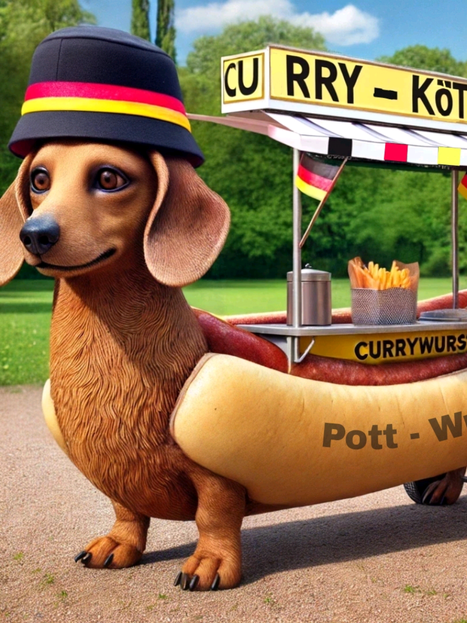 Ruhrpott Budentöle.  Ja ja, Geboren zwischen Fördertürmen, Kohlenstaub und Stadiongesängen, rollt er auf seinen kleinen Rädern durch die Straßen und Parks des Potts. Aus seinem Curry-Köter Mobil bietet Ruhrpott Budentöle seinen unverwechselbaren Schmaus den Malochern an. Feckelnd begrüßt er seine Bedarfsträger immer mit: „ Hömma Currywurst mit Pommes Schranke?” Und bugsiert die geschnittene Fleischröhre deutscher Art auf den Grill. Ruhrpott Budentöle ist Kult, Ketchup-König und Kawenzmann in einem.  #Deutschememe #brainrot #Viral #trend #ki #ai #deutsch #germanrot #crocodilo #bombardiro #Ruhrpott #Ruhrgebiet #malocher #Kumpel #Currywurst #köter #budentöle #Hund #curry #essen #Duisburg #Gelsenkirchen #Dortmund #Deutschland #schwarzrotgold  #hundi #wuff #wau #wau #aura #oder #wat #tralalerotralala #crocodilo #bombardiro #fyp #for #you 