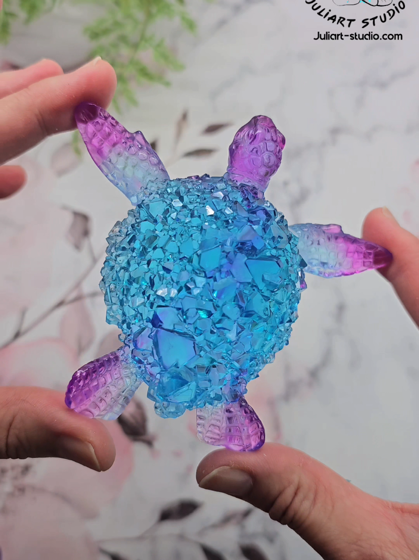 I can't have enough of these Crystal Sea Turtles 💙💜 . Crystal Turtle Silicone Mold on my website juliart-studio.com under Crystal Molds Collection . . #resinmolds #seaturtle #seaglass #siliconemolds #oceanart #resinartist #resinpour #resindemolding #resina #druzy #resininspiration #resinartwork 
