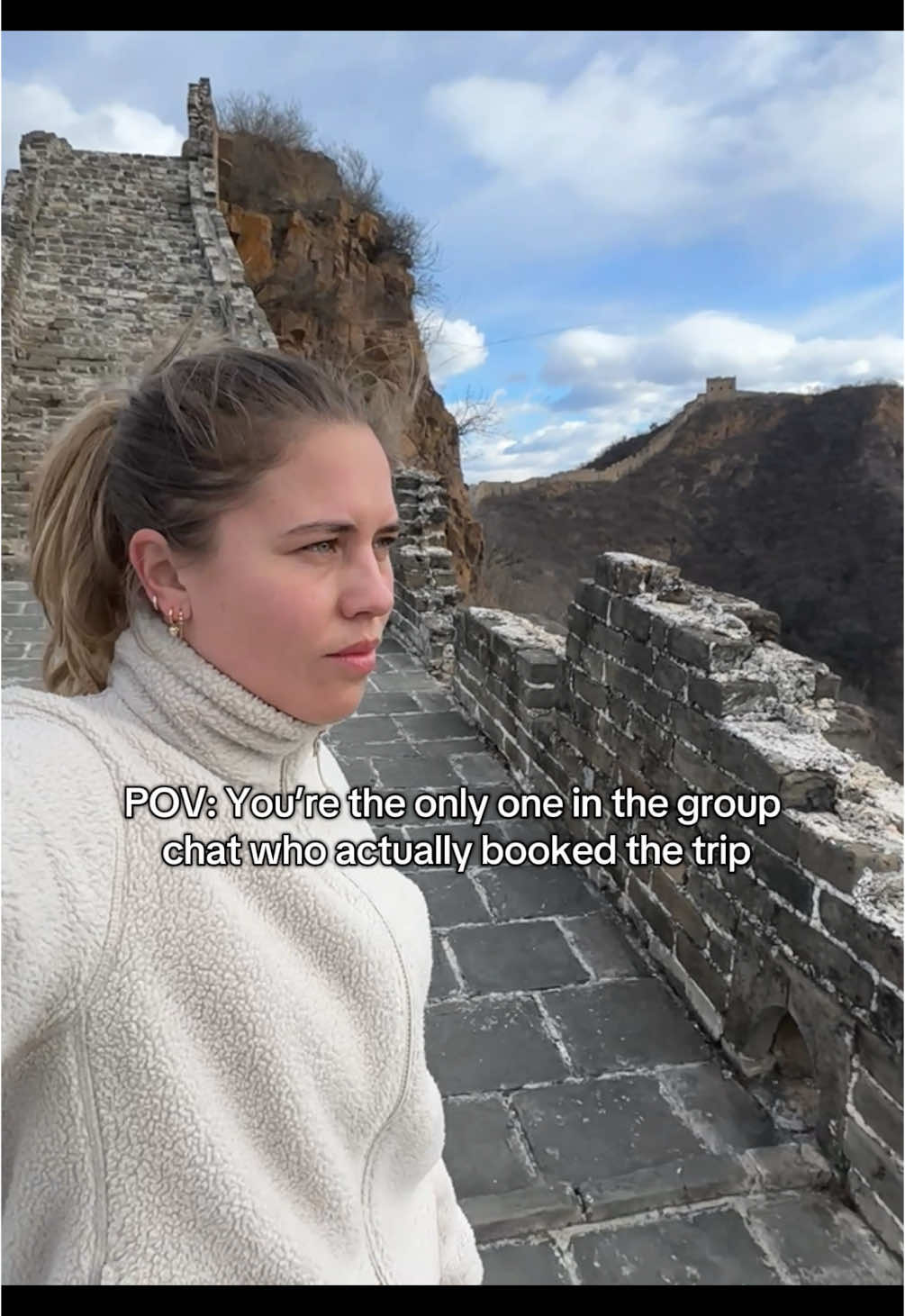 #SoloTraveler #GreatWallOfChina #TravelFails #MainCharacterEnergy #TravelVlog #POV #Wanderlust #WhereIsEverybody #BucketList #ExploringTheWorld #ChinaAdventures #TravelTok #NobodyHere #FunnyTravel #GhostTownVibes #fyp #f #fypdong 