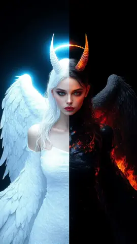 Two souls, one body. ⚖️🔥❄️ An angel’s grace, a demon’s fire—light and darkness fused into one. Which side calls to you? #AngelAndDemon #TwoInOne #LightAndShadow #DivineBalance #HeavenOrHell #EpicTransformation #aiart #beauty #meandthedevil #aigenerated #aiviral #fakebody 