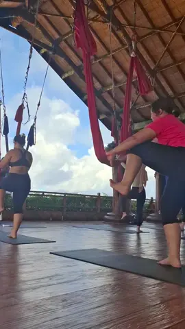yoga with the view 📍Udara Bali #yoga #bali #aerialyoga 