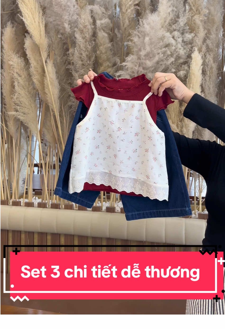 Set 3 chi tiết  rời(Áo tăm cánh tiên,Áo thô đũi hoa nhí,Quần jean suông lừng) dễ thương cho bé #uyennkids #quanaotreem 