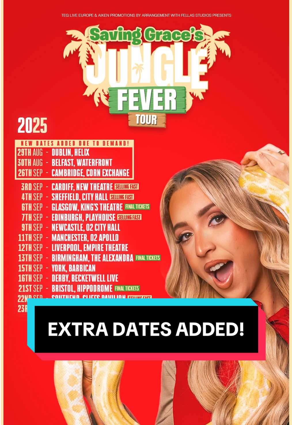 Prosecco, iconic guests, audience games, music, laughter - just a few things that’ll be happening on the Jungle Fever Tour💅🏻🫦  Link in bio for tickets, better act fast!🔗