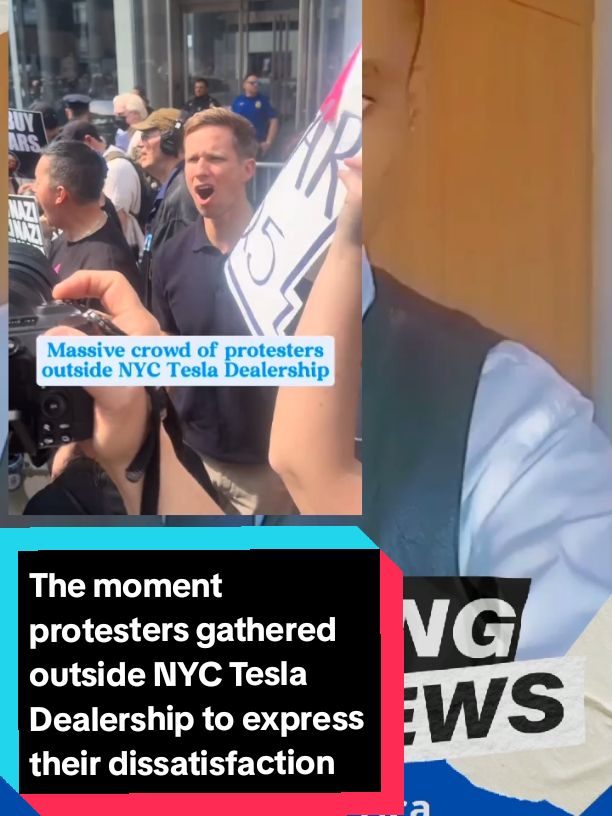 The moment protesters gathered outside NYC Tesla Dealership to express their dissatisfaction towards Elon Musk #elonmusk #tesla #protest 