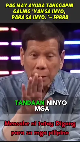 Former President Rodrigo Duterte reminded the public to accept aid from politicians, emphasizing that it rightfully belongs to the people. A strong reminder that public service is for the benefit of the citizens, not for political gain. #RodrigoDuterte #PublicService #Ayuda #PhilippinePolitics #ServeThePeople #ElectionSeason #PoliticalTalk