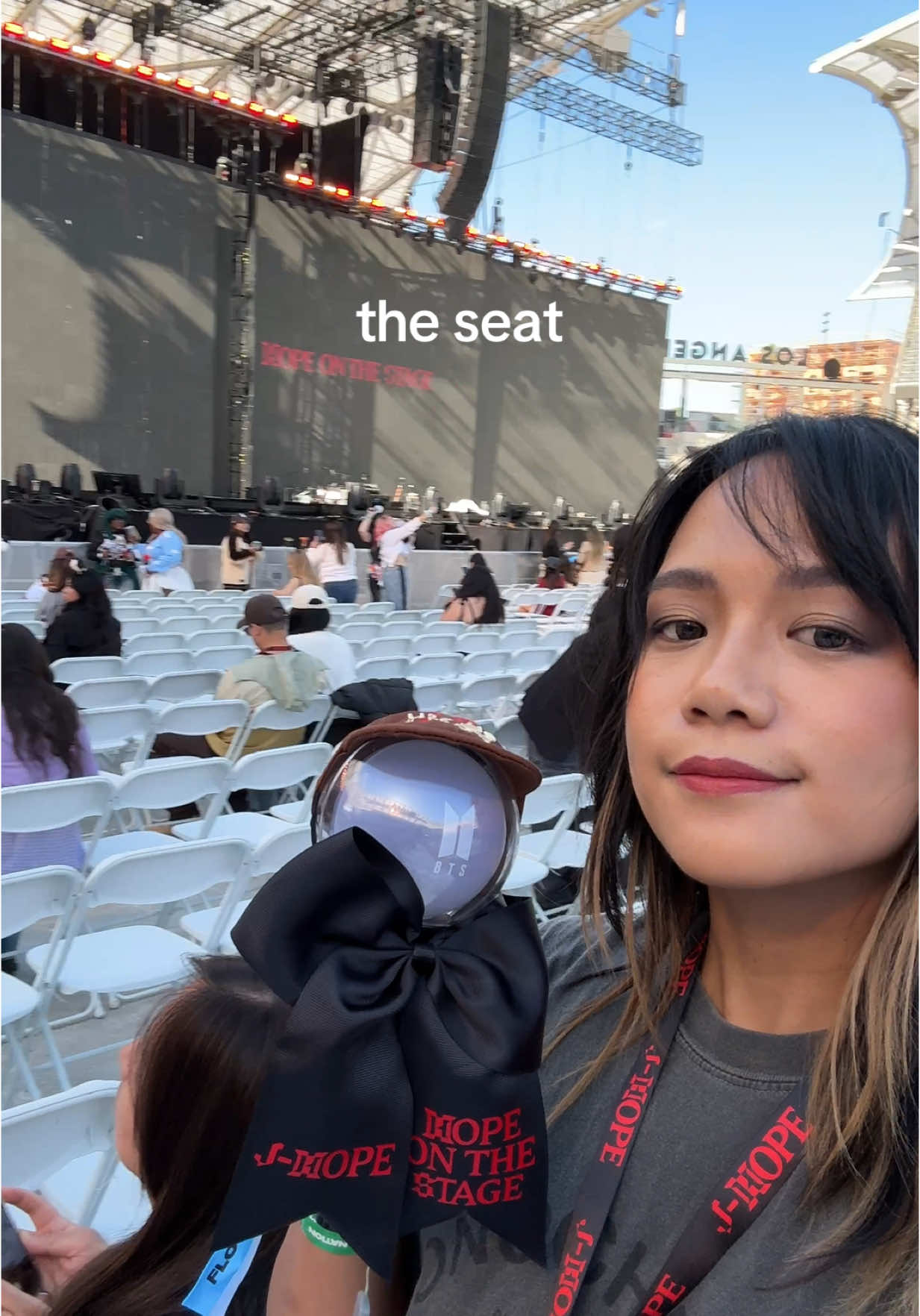 a quick lil view of my seat: FLOOR A5 ROW 28 SEAT 18 BMO Stadium will post fancams later 😭💜  #hope_on_the_stage_tour 