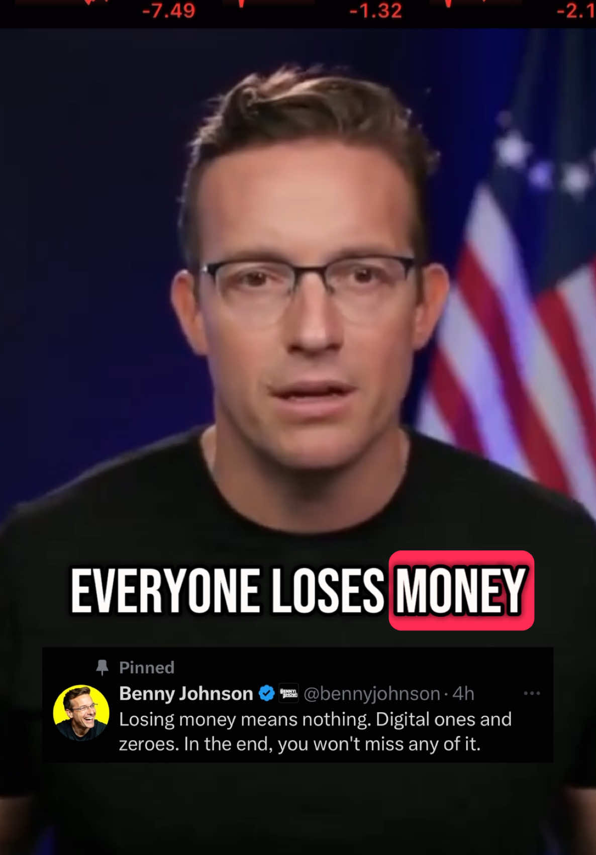 As the market tanked yesterday, right-wing influencer @Benny Johnson said, “Losing money means nothing.” He added, “I will gladly trade cheap iPhones today for my children to have a stable, functional, prosperous country when I’m gone.” But Benny doesn’t want stability—he pushes dysfunction and calls it patriotism. And while he denies knowing, he was tied to a media company funded by Russia to spread Kremlin-aligned content. This isn’t about iPhones. It’s about it’s about performative outrage and influence built on misinformation. #Disinformation #RightWingGrift #PerformativePatriotism #MisinformationMatters #BennyJohnson #RussianPropaganda #MediaManipulation #PoliticalInfluencers #OutrageMachine #FollowTheMoney #ForYou #FYP #FYPシ #NewsTok #PoliticalTikTok #TikTokPolitics #CurrentEvents #iPhoneGate