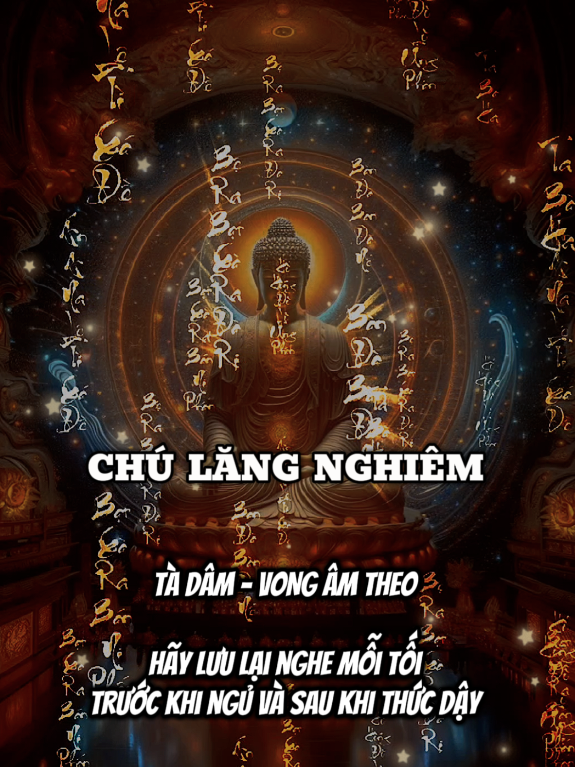 Chú Lăng Nghiêm (Thủ Lăng Nghiêm Chú) là một trong những bài chú dài, uy lực và quan trọng bậc nhất trong Phật Giáo, đặc biệt trong Thiền Tông và Mật Tông. Đây là thần chú trấn giữ đạo tâm, phá tà ma, và bảo vệ người tu hành. Những lợi ích khi nghe hoặc trì tụng Chú Lăng Nghiêm:  1. Hộ thân, trừ tà, phá chướng ngại - Chú Lăng Nghiêm có năng lực trừ tà khí, phá ma chướng, tiêu trừ năng lượng xấu. - Tăng khả năng bảo vệ tâm linh, tránh bị ảnh hưởng bởi các năng lượng xấu hay tà đạo. 2. Giữ vững đạo tâm - Là “mạng mạch” của người tu hành – giúp giữ vững ý chí tu tập, tránh bị thối lui, xao động, hoặc cám dỗ. - Củng cố niềm tin và định lực nội tâm, không bị ngoại cảnh chi phối. 3. Thanh lọc tâm trí, tăng trưởng trí tuệ - Khi nghe chú với tâm tĩnh lặng, bạn sẽ cảm nhận nội tâm thanh tịnh, giúp loại bỏ vọng tưởng và lo âu. - Tăng trưởng trí tuệ, sáng suốt trong quyết định và hành xử. 4. Hóa giải nghiệp chướng - Những năng lượng tiêu cực tích tụ từ nhiều đời có thể được hóa giải khi nghe/trì chú đều đặn và thành tâm. 5. Bảo vệ gia đạo, thu hút năng lượng an lành - Khi phát tâm nghe tụng Chú Lăng Nghiêm tại nhà, không khí sẽ trở nên thanh nhẹ, bình yên. - Tạo môi trường tâm linh an lành cho cả gia đình. *** Lưu ý khi nghe hoặc trì Chú Lăng Nghiêm: - Nên giữ thân tâm thanh tịnh, tránh sát sinh, tà dâm, vọng ngữ, và các nghiệp bất thiện. - Nếu trì tụng, cần sự nghiêm túc và đều đặn, tốt nhất vào sáng sớm. Không nên nghe/lặp lại chú một cách cẩu thả, bỡn cợt – vì đây là đại chú rất linh nghiệm. Án, A na lệ, Tỳ xá đề, Bệ ra bạt xà ra đà rị, Bàn đà bàn đà nể, Bạt xà ra bàn ni phấn. Hổ hồng, Đô lô ung phấn, Ta bà ha.