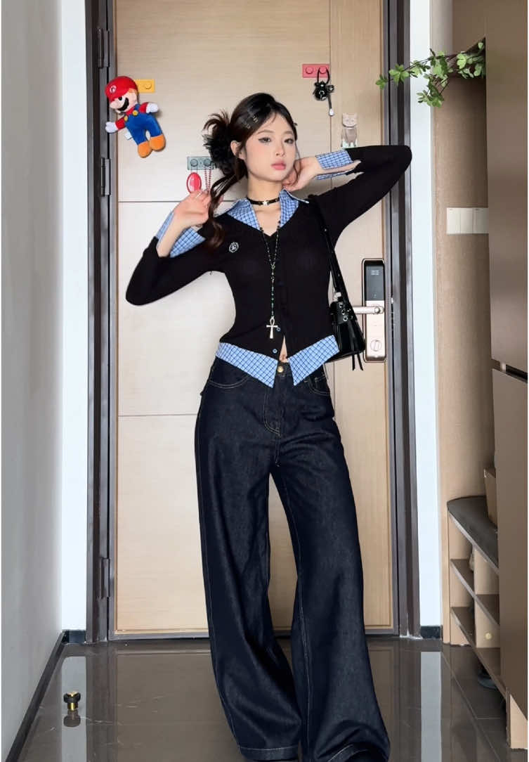 Quần jeans ống rộng eo cao #xuhuong #trending #fyp 