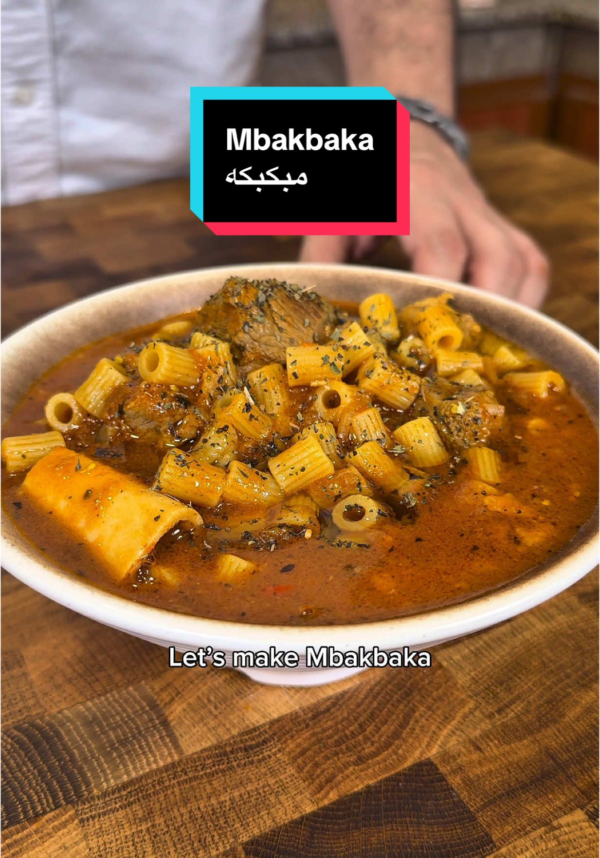 Mbakbaka (مبكبكه) @ndcmuscat  Ingredients: - 1 onion - 4 cloves of garlic - 4 chilies ( optional ) - 1 kg meat ( of your choice ) - 4 tomatoes ( blended ) - 2 tbsps tomato paste - salt & pepper - 1 tsp turmeric  - 1 tbsp dried basil - 5 tbsps olive oil - 2 to 3 cups ditalini pasta - start by frying the onion in the olive oil then add the meat with all the spices and tomato paste. - once aromatic add the 4 blended tomatoes with a cup of water and let it simmer on medium heat till the meat is tender. For about 40 minutes. - add the pasta with 2 cups of water and let the pasta cook if you find it too thick you can adjust it with water till you reach the consistency you prefer.  #food #cooking #pasta #meat #libya #oliveoil