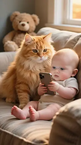 Cute baby laughing with the cat#cute #cutebaby #fyp #baby #angel #cat #pet #orangecat #ai 