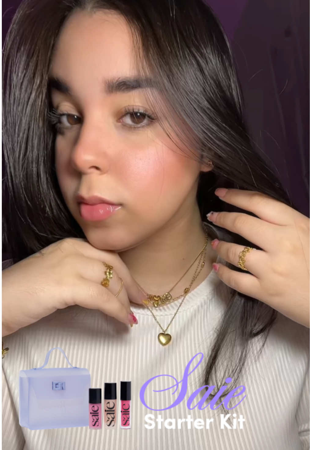 Glowy, fresh y natural…💜✨ todo lo que necesito está en el @Saie Starter kit. Literalmente makeup made easy💅🏻 #saiebeauty #makeup #cleanmakeup #motivation #girlthings #grwm #saie 