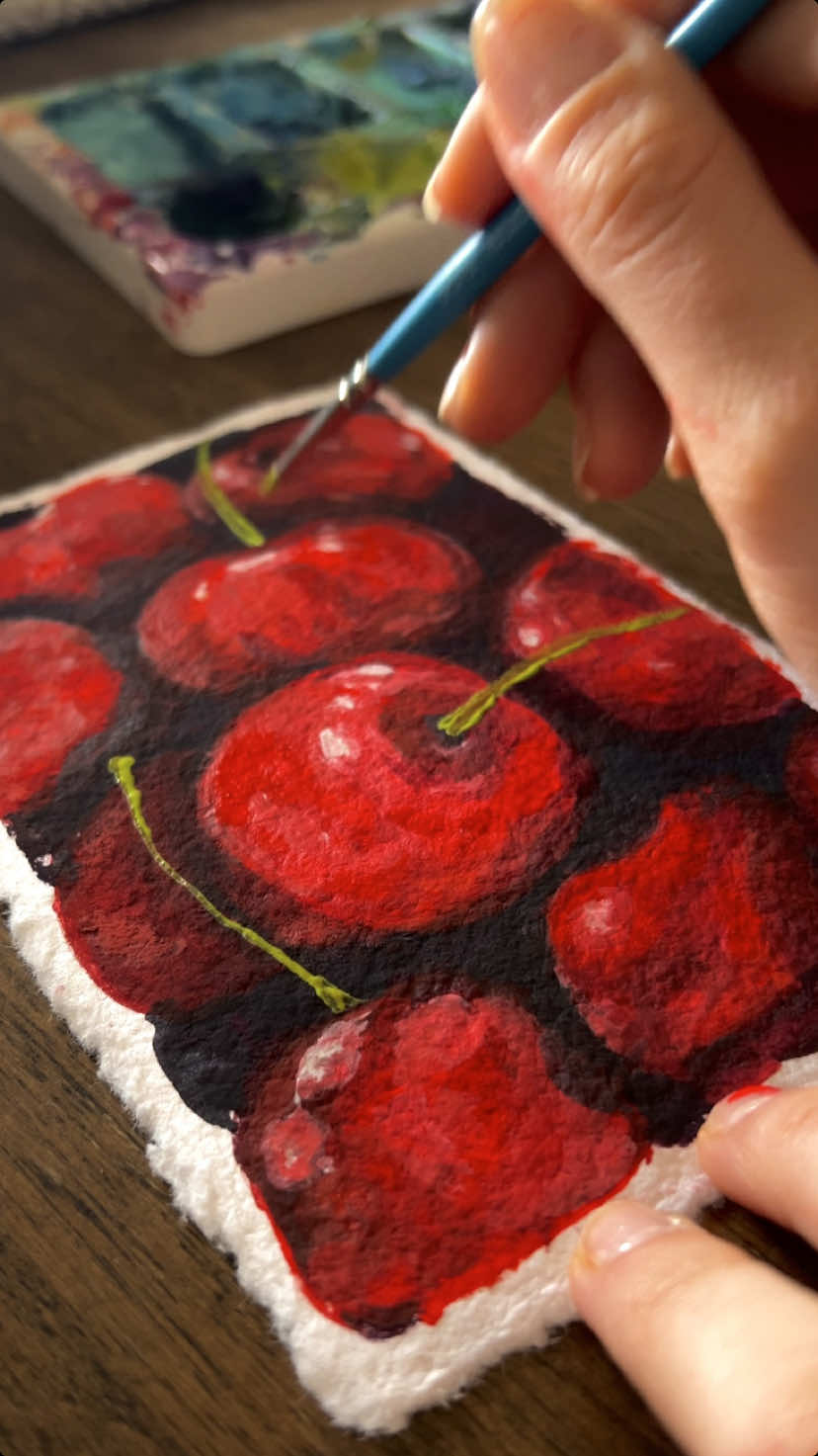 I will be painting even more fruit in the near future 🍒#gouache #gouachepaint #sketchbook #gouachestudy #cherry #gouacheartist 