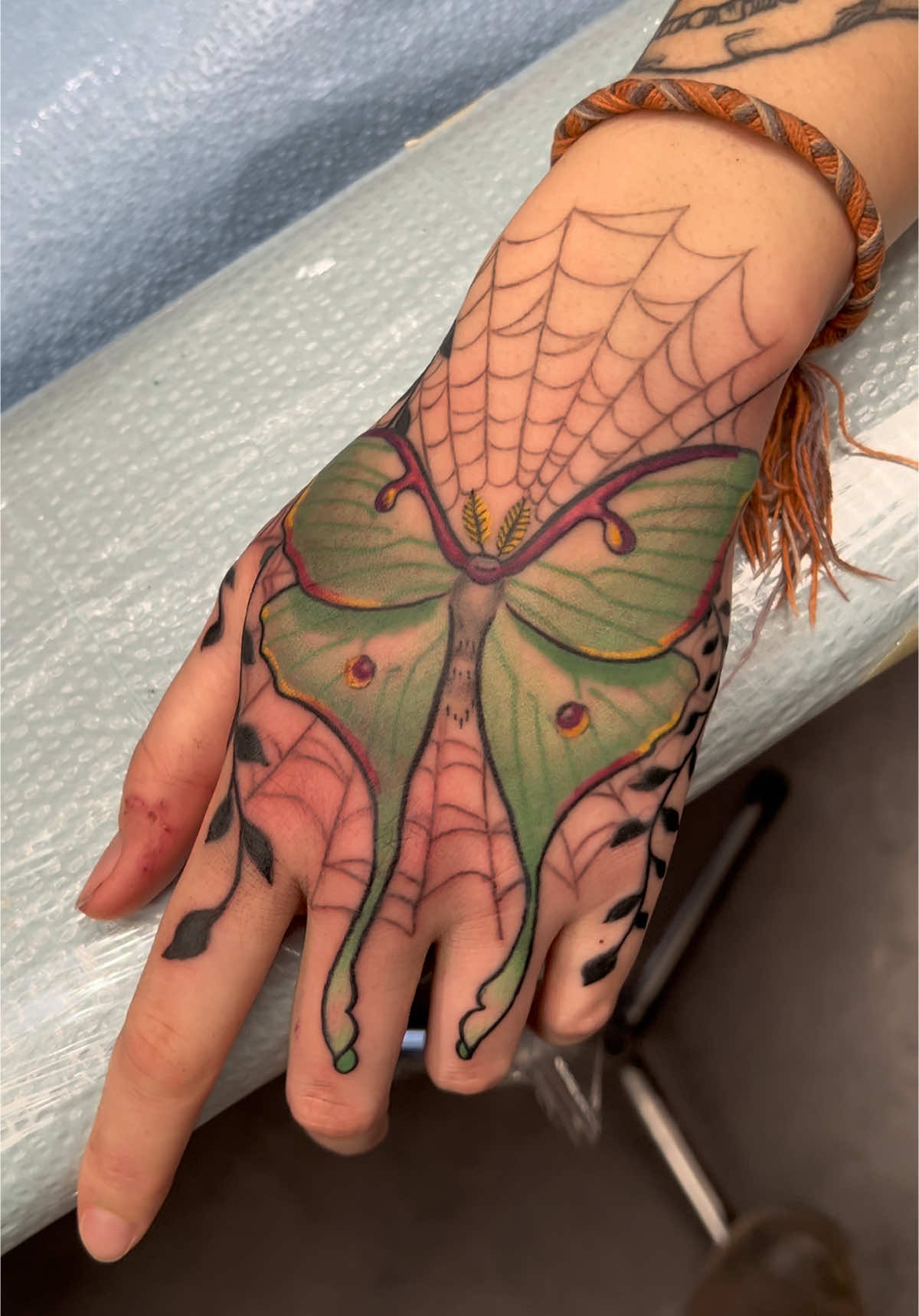 #lunamothtattoo #colortattoo #mothtattoo #handtattoo #sacramento #916 #530 #sacramentotattooartist #sacramentotattooshop