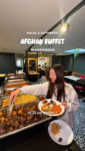 🇦🇫 (Halal) All You Can Eat Afghan food & tea for €23 per person everyday! @Yalla Yalla Amsterdam  🥘 Enjoy their open buffet with warm dishes with lamb & chicken tikka, lentil soup, Mediterranean mezze, kofta, qorma kachalo, borani banjan, manto with naan and their buttery rice.  🥛 Drink their delicious Doogh (Ayran) & unlimited tea It's a cozy authentic restaurant & often full so don't forget to reserve a tabel! 📍Yalla Yalla, Zeilstraat 32 #amsterdamfoodspots #amsterdamfood #halalfood #afghanfood #amsterdamdinnerspots #allyoucaneat 