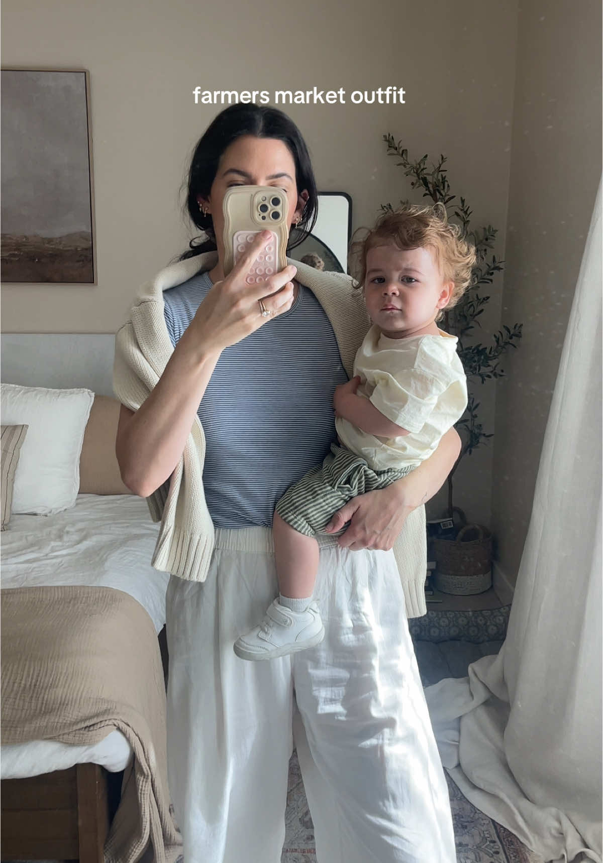 I definitely didn’t need the sweater it’s HOT today ☀️🕶️  @gap @Brandy Melville @BIRKENSTOCK USA @ZARA   #OOTD #momfashion #toddlerfashion #toddlermom 