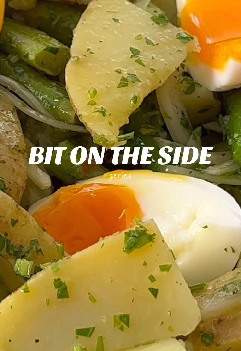 BIT ON THE SIDE ep 16 - potato egg and asparagus salad! I shared this one on my stories the other week and had many a request for the salad deets so here you are! We’ve been making this one a lot recently and I just grabbed more asparagus so I can make it again this week! Me 🤝 hyper fixating on a dish.  Serves 4 as a side - we usually have it for dinner with leftovers as an adult household of 2 ✌🏻 Ingredients  2 large potatoes - I like a Dutch Cream variety, skins on, chopped into smallish pieces  1 bunch of asparagus, woody ends removed and cut into 1/3s  1 small brown onion, or half an onion, quartered and cut into fine slices A handful of flat leaf parsley - several sprigs - leaves removed and finely chopped  3 tbsp extra virgin olive oil  1 tbsp sherry vinegar  S&P to taste  2-4 eggs depending on how many you’re serving (I would cook two eggs when eating, then make another two fresh if eating leftovers)  Method  1. Bring a pot of water to a rapid boil for the eggs, carefully add them then cook for approx 6-7 min and then immediately place in an ice bath. 2. Bring another pot of water to boil and add the potatoes - these should cook in around 13-15 min - or until fork tender. 3. Add the asparagus for the last 3-4 min of cooking. 4. I like to scoop the asparagus out and throw in an ice bath to keep them nice and vibrant but this is optional - otherwise drain both and allow to cool a little.  5. Meanwhile add the chopped parsley and onion to a large serving dish along with the olive oil, vinegar and salt and pepper.  6.  Once the potatoes and asparagus have cooled but are still warm, add to the bowl and toss everything well to combine. Check for seasoning and adjust as needed.  7. Lastly peel the eggs and quarter before adding to the salad to serve.  #fyp #potatosalad #bitontheside 