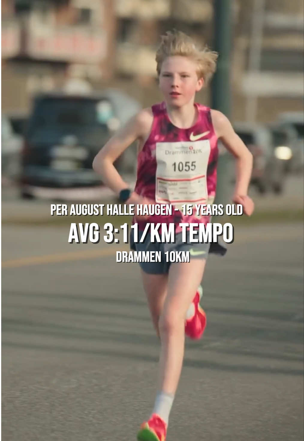 Per August Halle Haugen with an impressive performance finishing the Drammen 10km with an average of 3:11/km at only 15 years old 🤯 Via RUN DRM