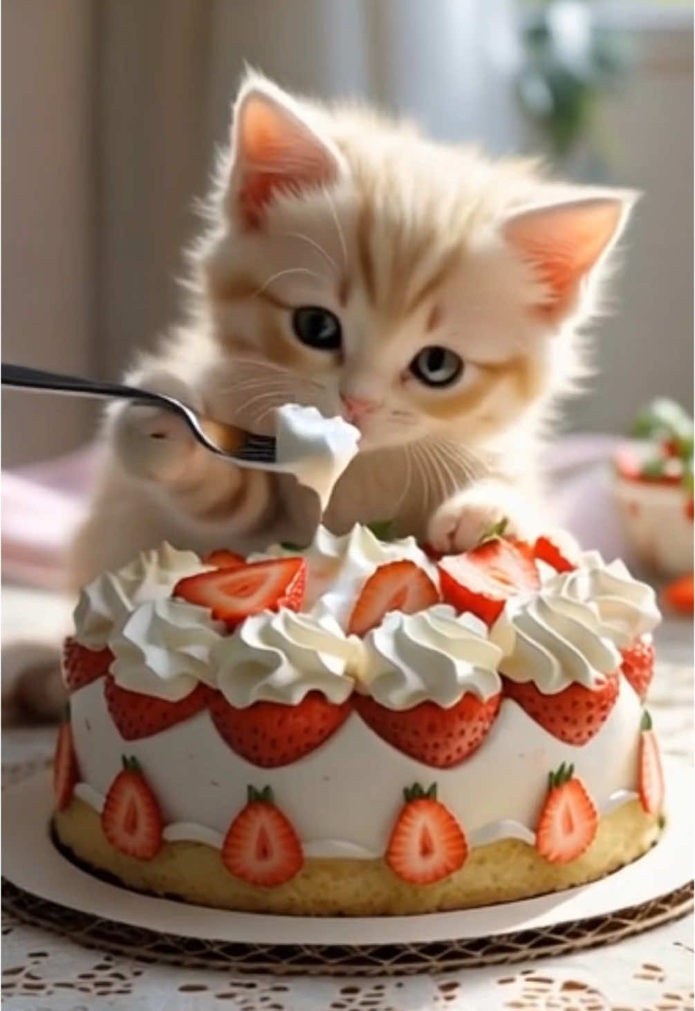ケーキを食べる子猫 A cat eates cake. #aicat #子猫 #kitten #可愛い猫 #cutecatvideos #catsoftiktok 