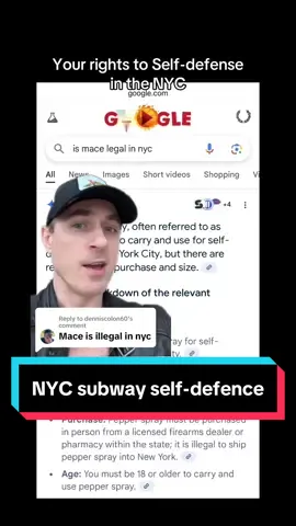 Replying to @denniscolon60 self-defence devices like pepper spray is legal to carry and use in NYC and the subway but with obvious limitations #nycsubway #newyorkcity #selfdefense 