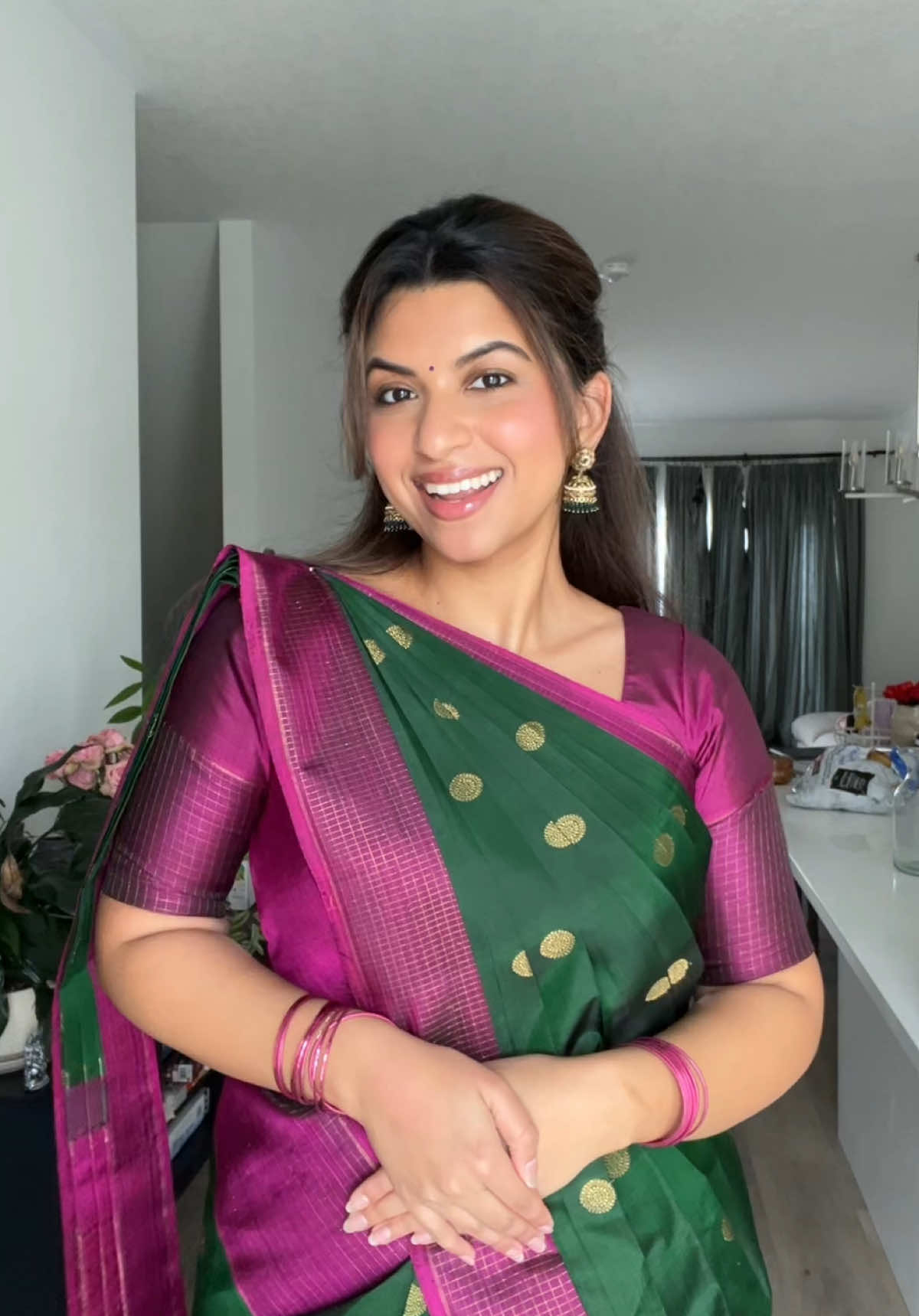indian wedding guest fit check 💜💚 #tamil #tamiltiktok #browntiktok #indianwedding #southindian 
