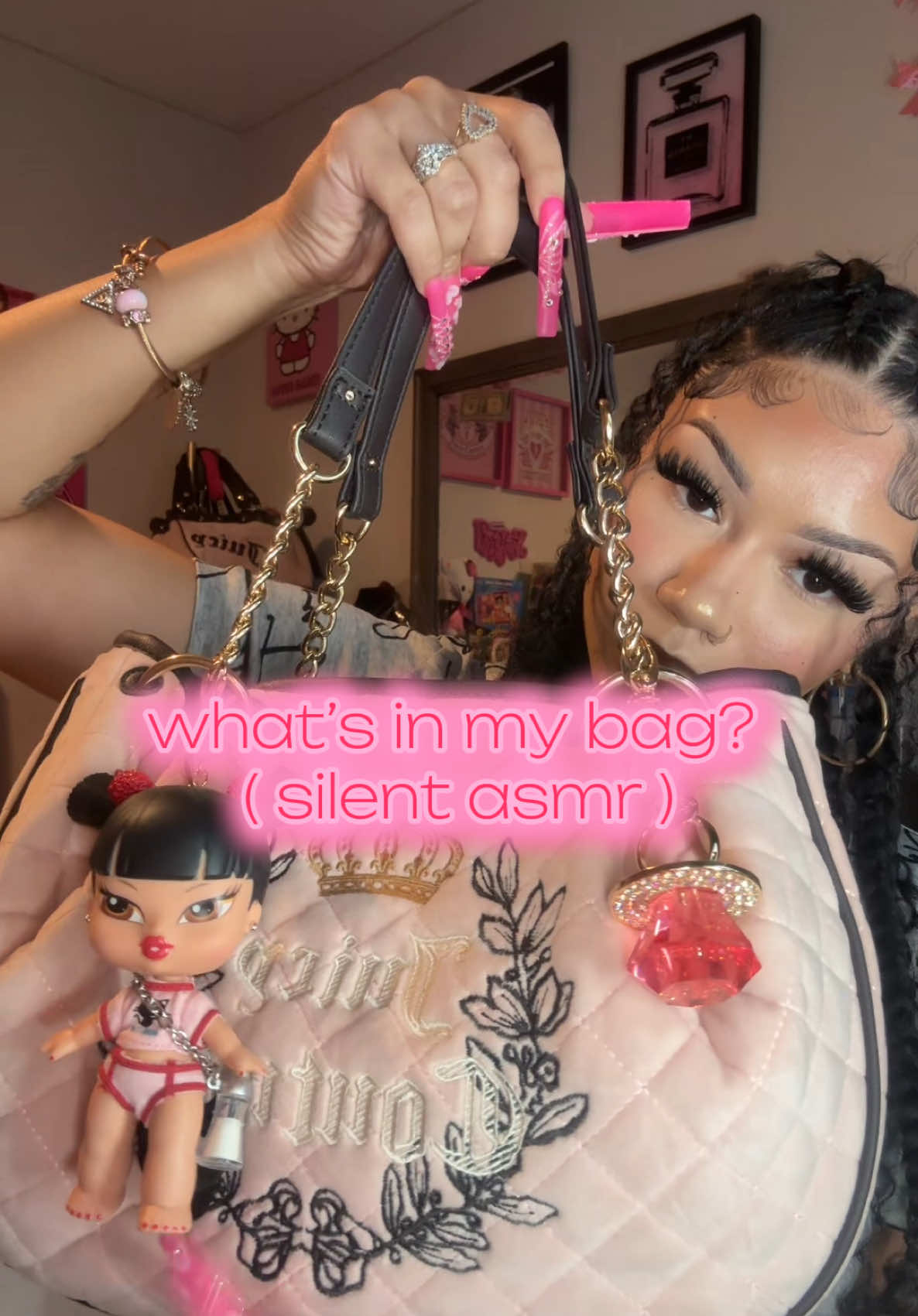 what’s in my bag? 🎀 #asmr #longnails #juicycouture #juicycouturefinds #whatsinmybag #whatsinmypurse #purse #pursecollection #pursetok #shopping #bratz #girlytok #pinkeverything #haul #girly #silentwhatsinmybag 