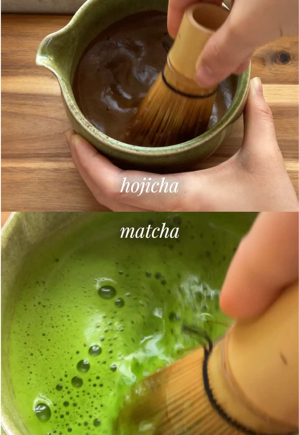 choose your fighter: team hojicha 🍫 vs team matcha 🍵 #matcha #matchatok #foodtips #homemade #matchatutorial #matchalover #matchalatte #hojicha #hojichalatte #morningroutines 