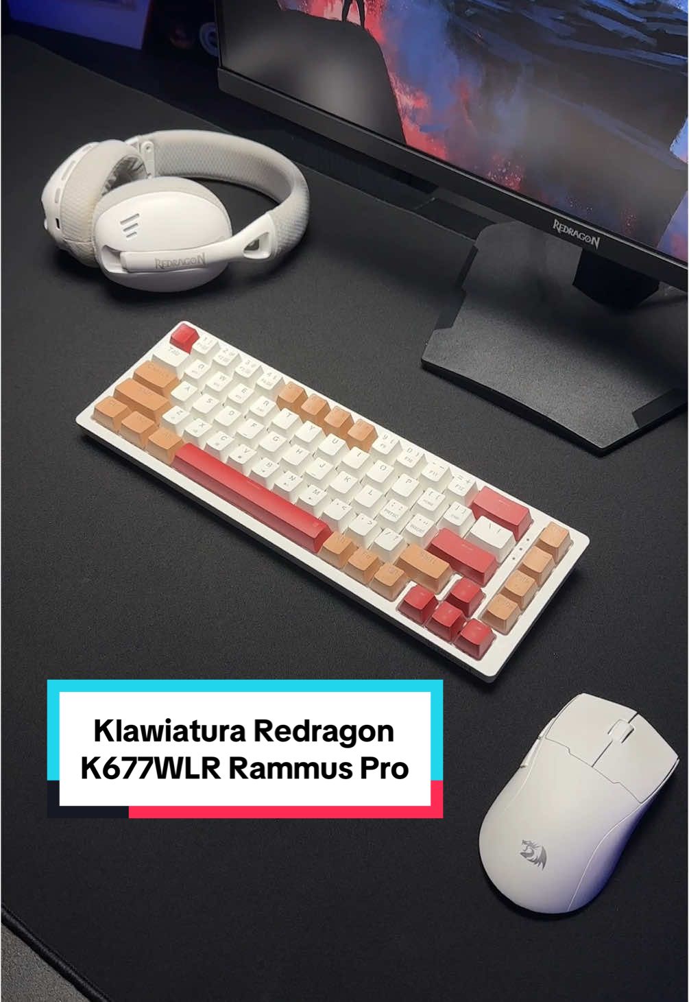 Klawiatura mechaniczna dla graczy Redragon K677WLR Rammus Pro😎Trzy tryby łączności: Bluetooth, 2.4G oraz przewodowy (USB-C), dynamiczne podświetlenie RGB, przełączniki Redragon Brown i funkcja hot-swap umożliwiająca szybką wymianę przełączników.