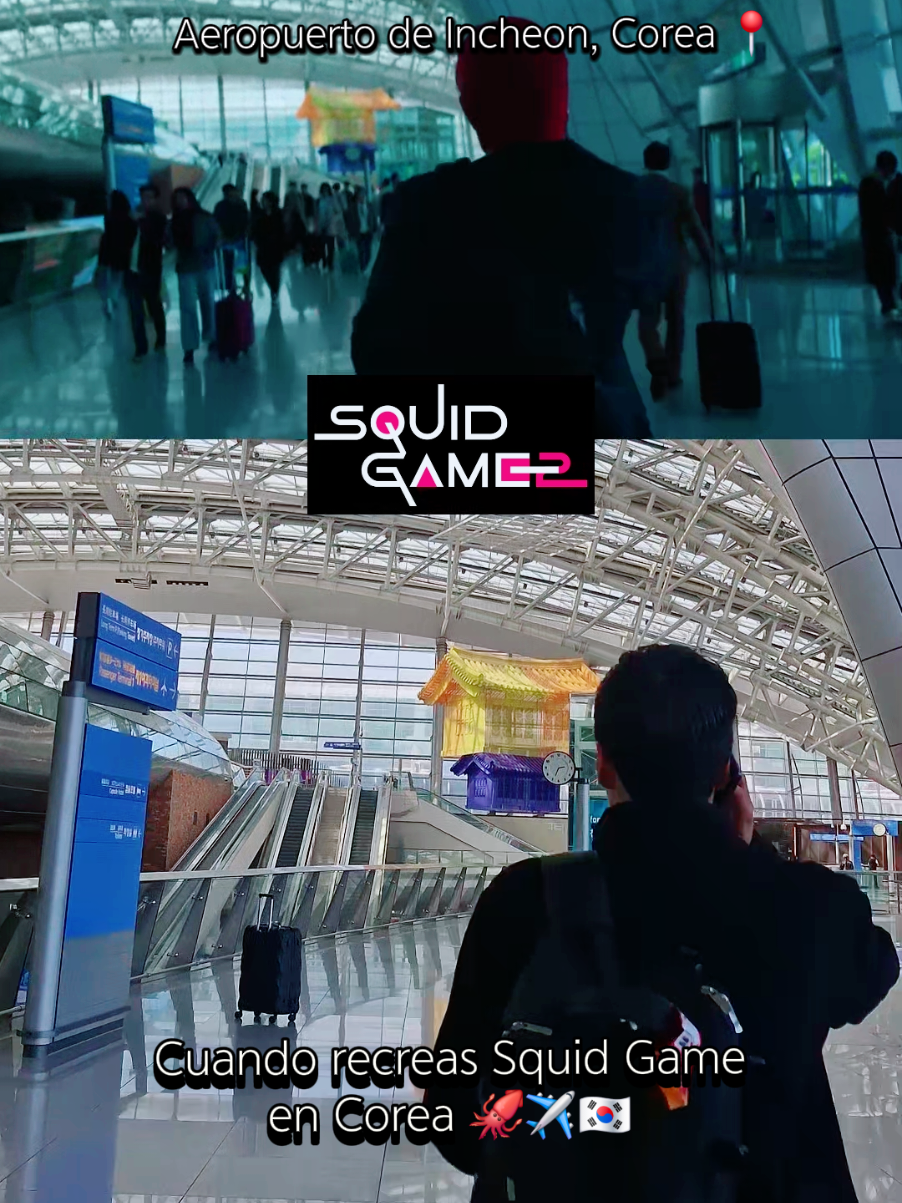 Cuando recreas El Juego del Calamar 2 en Corea del Sur 🇰🇷🦑✈️ #squidgame #juegodelcalamar #juegodelcalamar2 #juegodelcalamar🦑 #squidgamenetflix #netflix #corea #korea #coreadelsur #southkorea #Seoul #incheon #incheonairport #aeropuerto #recrear #musica #carousel