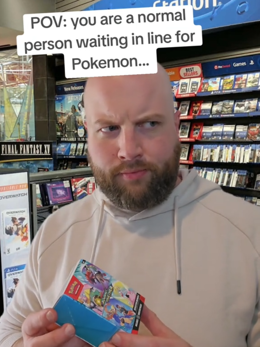 When you're in line for Pokemon cards but everyone around you smells like unopened booster packs and despair 💀. #pokemon #pokemoncards #pokemontiktok #pokemoncollector #pov #gamestop 