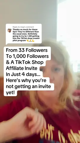 Replying to @meg here’s how I got into the TikTok shop affiliate program and just four days without going viral or doing anything spam or scammy. I focused on just two pieces of content that I continue to post over and over again without trying to be overly creative. Those two pieces of content or two reels were introducing myself on Camera talking about why I wanted to get into the program and then the second real was getting people to engage and share, and like talking about the program again and telling people to follow me who were trying to get in as well. This bumped up my engagement, I was on camera,  and I used lots of keywords and the algorithm picks up on that pretty quickly.  If you’ve been trying to get into the TikTok shop affiliate program and you haven’t been invited yet follow me and I’ll help you get everything you need to get there fast! #tiktokshopaffiliate #affiliatetiktok #tiktokshoppilotaffiliateprogram 