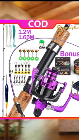 Sougayilang Set Joran Pancing 1,2m/1,65m 3 Warna Joran Pancing Berputar dan Reel Putar 5.2:1 dengan Tali Pancing joran ul carbon solid custom joran pasiran Umpan