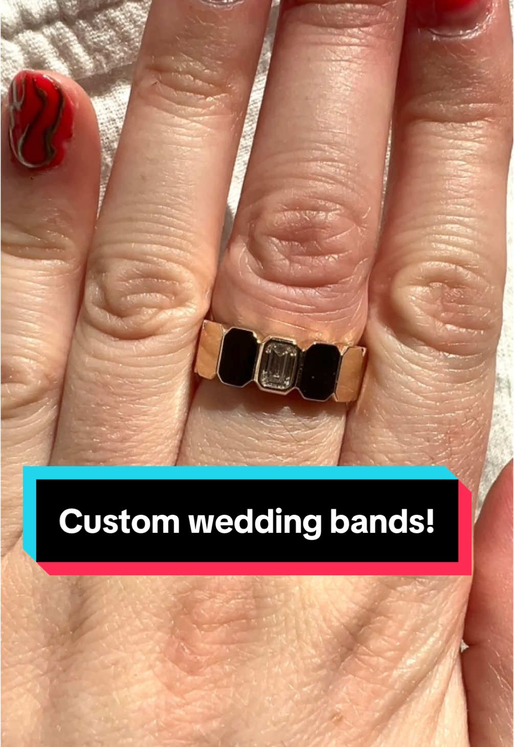 And yes that second one is hand engraved by our artisan engraver 🤩 #jewelrydesigner #customengraving #weddingring #weddingrings #emeraldcut #labgrowndiamond #handengraving 