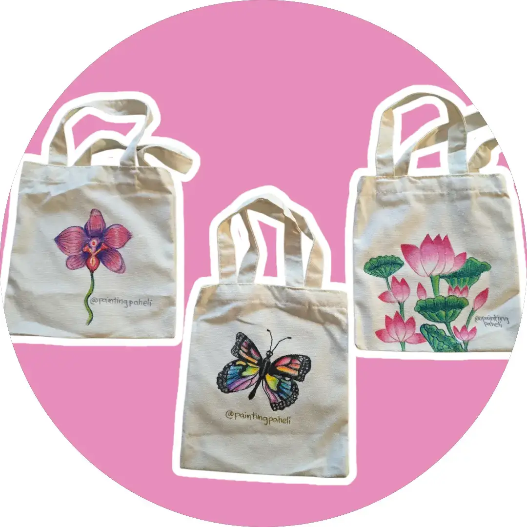 I'm selling these designs and custom commissions on mini canvas tote bags! anything you see on my art Instagram @paintingpaheli can count as a standard design for $20, or you can make a special request for $30 - nothing is off limits! check my instagram to see past things I've made for people. This is a side hustle but please help a girl out :) #artist #artistsoftiktok #paintingpaheli #paheli #canvastotebag #canvastote #canvastotebagpainting #canvastotebagmini #canvastotegift #minitotebag #minitotebags #totebagsdesigns #paintmarkers #acrylic #acrylicpaintmarkers #butterfly #rainbowbutterfly #Pride #pridemerch #orchid #orchids #pinkorchid #lotus #lotusleaf #lotusflower #lotusdesign #rajasthaniminiature #indianminiaturepainting #SmallBusiness #smallbusinesscheck 
