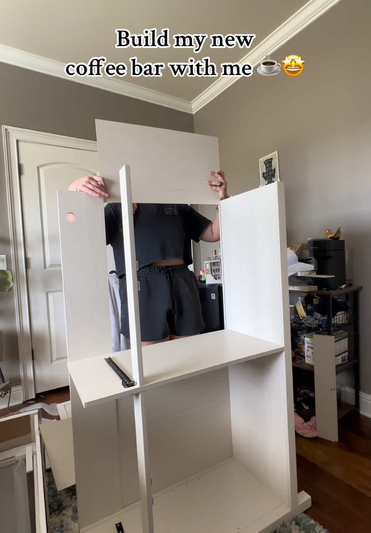 Is it building if you are putting it together?😂😂 l think it turned out super cute!! #coffeebar #athomecoffee #coffee #homeoffice #fyp #temufurniture 