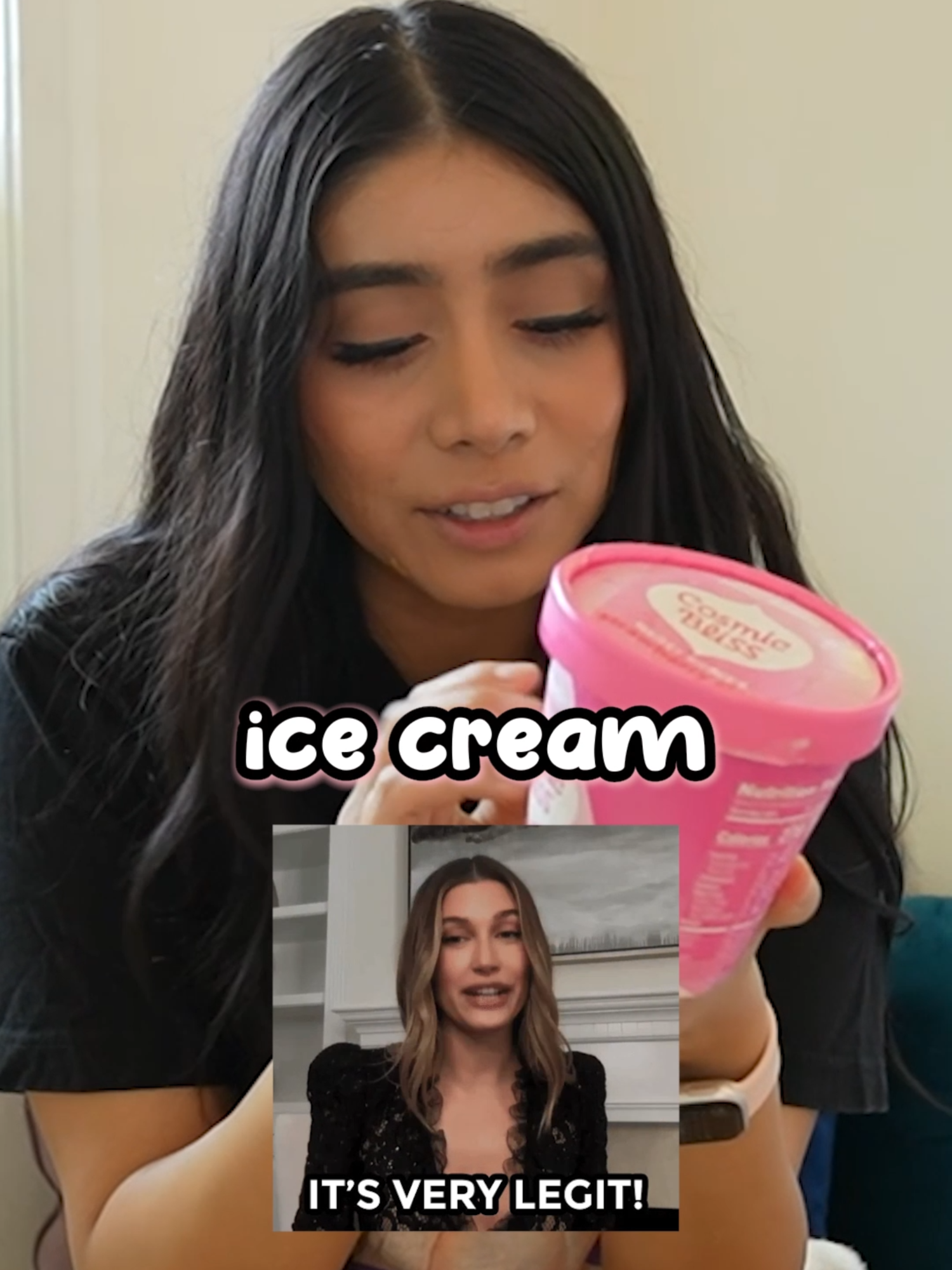 Violet Myers Tries Viral Hailey Bieber Ice Cream 😋 #violetmyers #haileybieber #haileybiebericecream #viralicecream #mukbang #foodtiktok