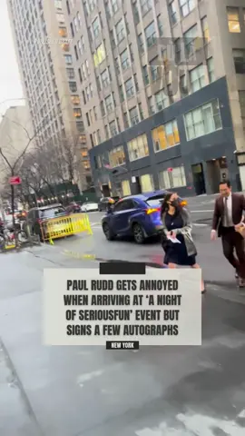 EXCLUSIVE: Paul Rudd looked annoyed before heading into ‘A Night of SeriousFun’ event in New York. The 56-year-old comedian-actor was spotted heading into the event, and initially was all smiles, but shortly after he seemed to put on a strained display of smiles as he signed a few autographs.  📸 PUBLISHED DRAFT #paulrudd #antman #dulavoux