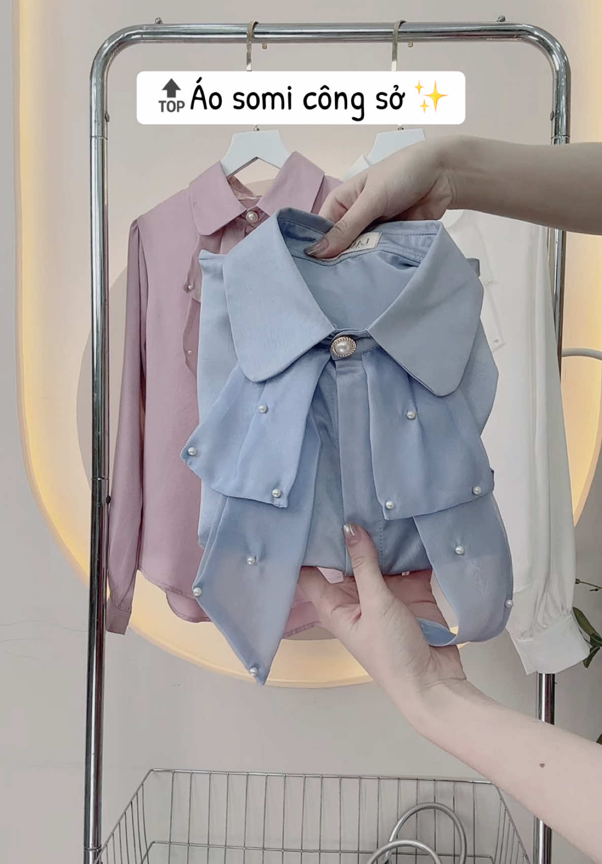 Somi phối cổ tơ đính ngọc trai ✨#xuhuong #thoitrangnu #aokieu #lamodesign 