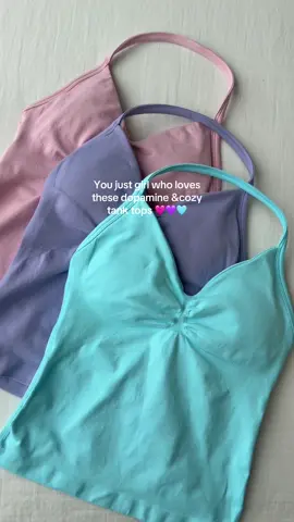 IN LOVE with this colours🌸🍇🩵They’re just perfect for summer and spring!!#dopamine #tanktop #gymtops #builtinbra #gym #gymgirls #gymset #spotlight #dealdrops #gymfashion #tiktokmademebuyit 