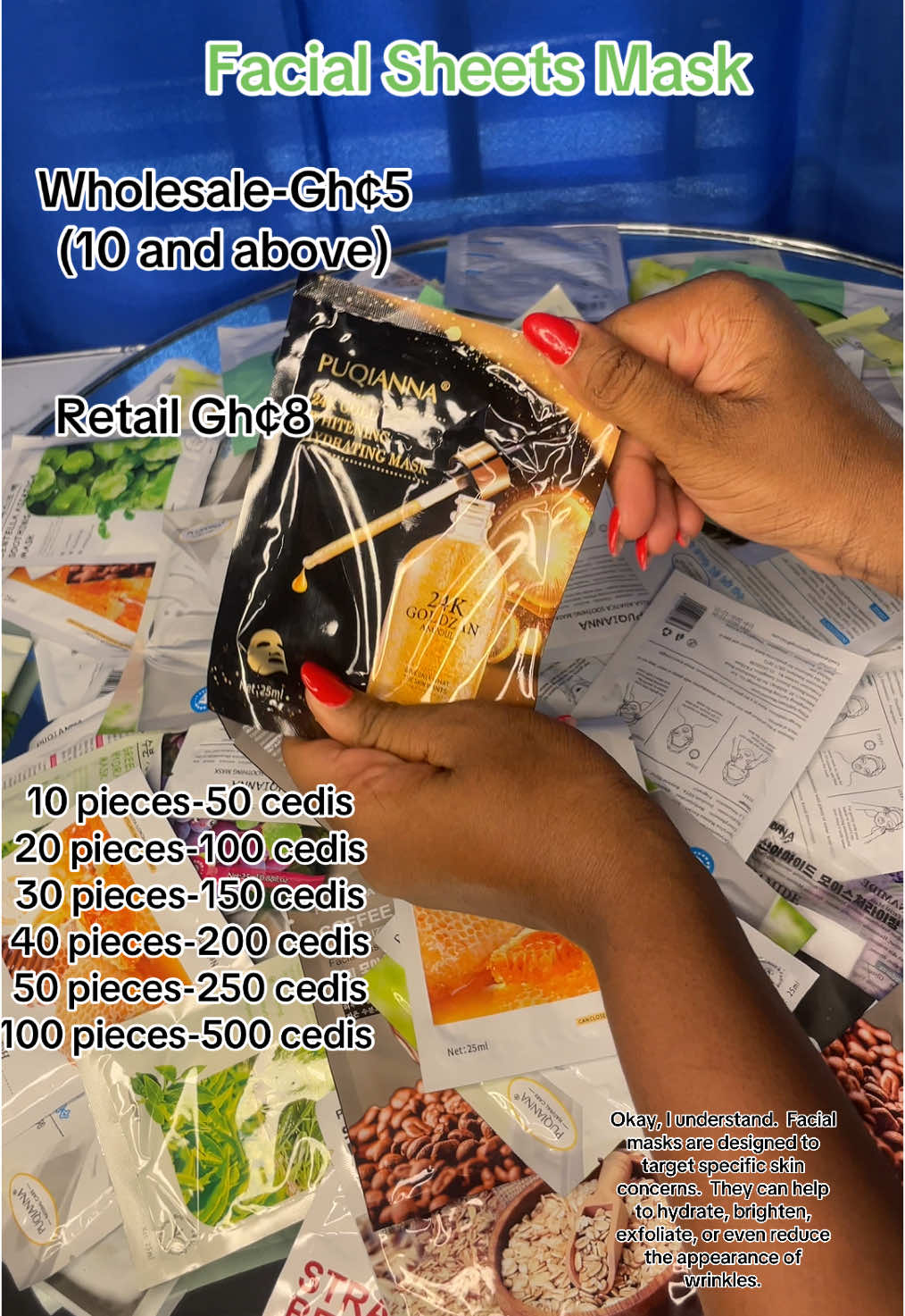 Facial mask Available for Purchase Wholesale Gh¢5 (10 and above) Retail Gh¢8 020. 80. 39.620 0208039620 (WhatsApp) Click the link in the bio to shop now. #facialmask #sheetmask #wholesale #hydratingmask #SmallBusiness #smallbusinessowner #smallbusinesscheck #brandambassador