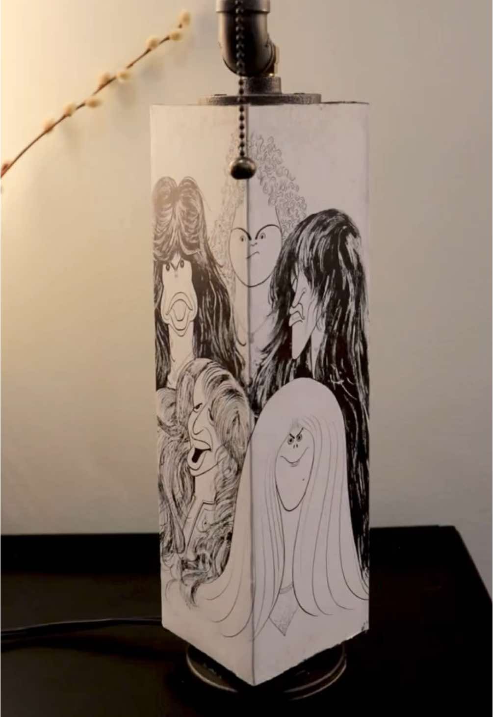Authentic Draw the Line album by Aerosmith from 1977, flipped into one of my patterned, it original rock ‘n’ roll lamps! . I really love the portrait of the band on the album cover that was drawn by the celebrity caricaturist Al Hirschfeld. Check out more of my designs #originalrocknrolllamp #chicagoart #chicagoradio #aerosmith #mickjagger #keithrichards #rocknrollmusic #1970saesthetic #1970smusic @onelove_thehairexperienc 