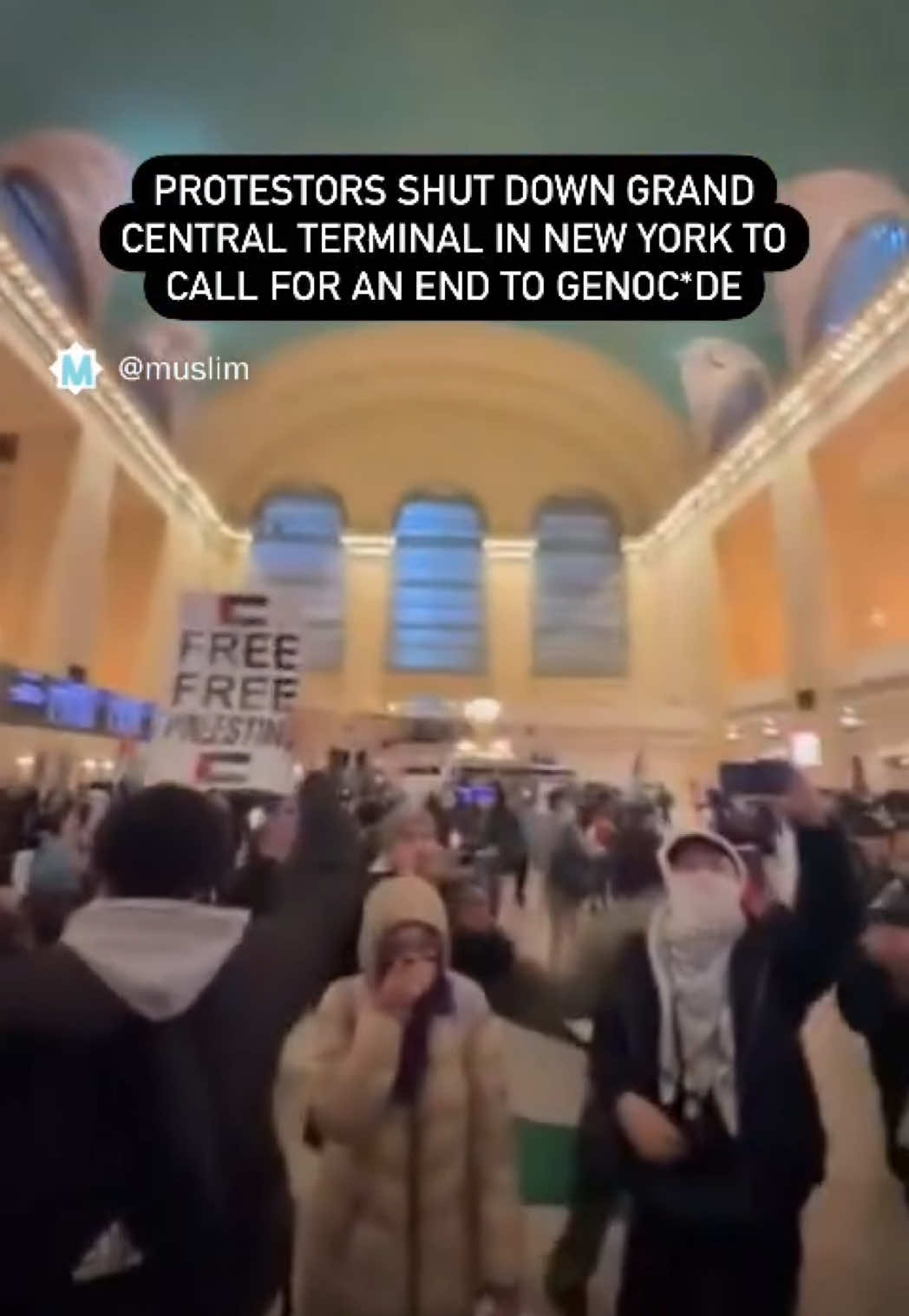 Protestors shut down the Grand Terminal Station in New York | Via WOLPalestine #muslim #islam #muslimtok 
